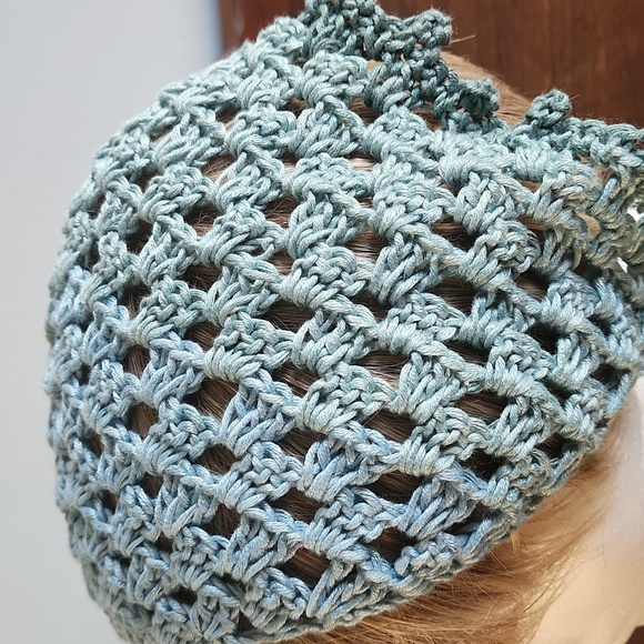 Bandana/Kerchief , Handmade, Crocheted, Ventilated for Summer Machine Washable - Picture 2 of 8